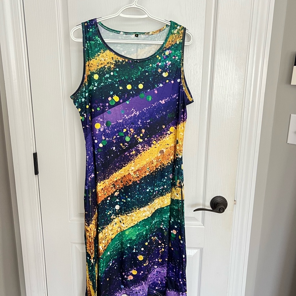 Colorful Sleeveless Mardi Grad  Dress